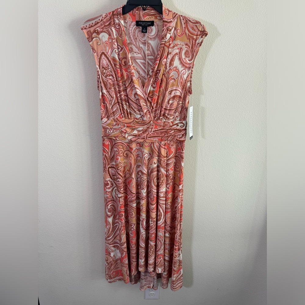 Perceptions New York women’s fit & flare Paisley hi-low V-neck dress small